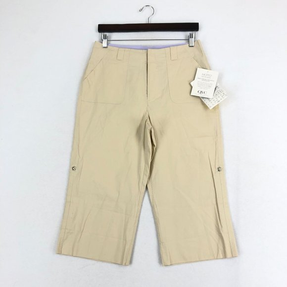Motto NWT Women's Size 12 Beige Stretch Convertible Roll Tab Cropped Pants QVC - Picture 1 of 12